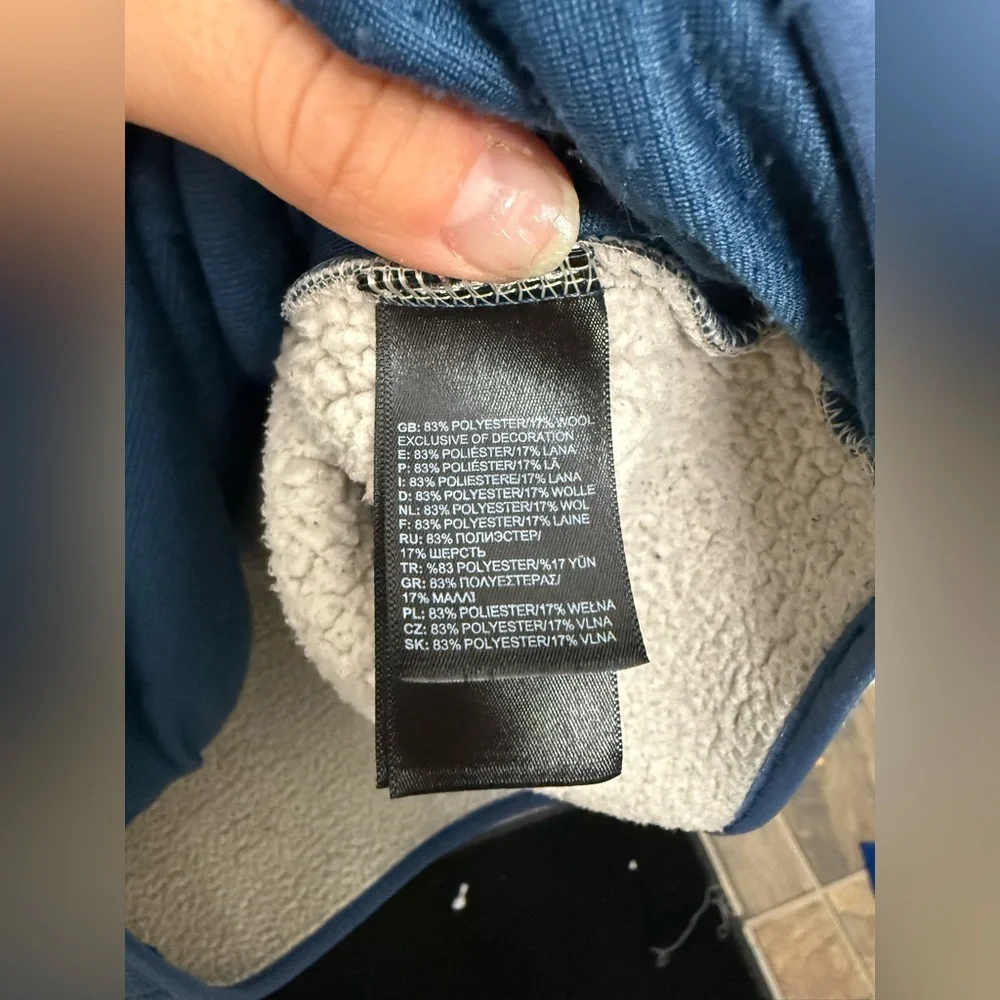 Men’s Blue North Face Pullover Sherpa Jacket With Quarter Snap Buttons Size S - Picture 4 of 6